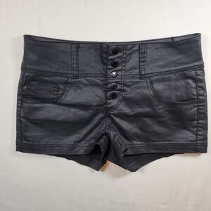 Guess Black Coated Denim High Waisted Button Fly Shorts Size 27